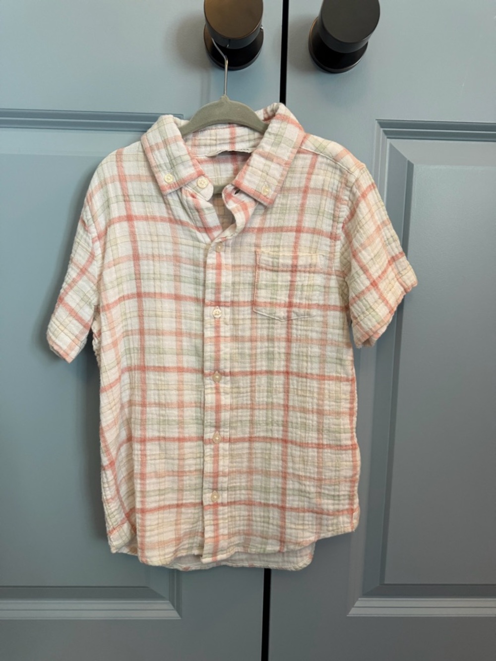 NWOT Janie and Jack Cream Shirt with Coral and Sage Plaid
